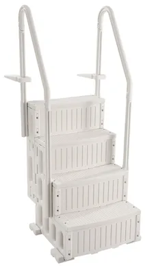 Produktbild von Poolleiter, Kunststoff-Pooltreppe mit 2 Handläufen, 4 rutschfesten Stufen, 180 kg Tragkraft, Schwimmbadtreppe für 122-137 cm große Einbaupools, Terrasse, Haus, Innen, Außen, Weiß