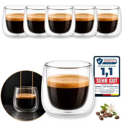 Produktbild von LAPRESO® Espresso Gläser Doppelwandig | Thermogläser Kaffeegläser Teegläser | Gläser Set 80 ml 6 Stück | Thermogläser Doppelwandig Kaffeetasse