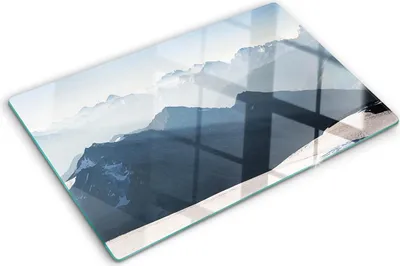Produktbild von Tulup Glas Herdabdeckplatte - 80x52 cm - Glaskeramikkochfeld-Abdeckung Spritzschutz Glasabdeckplatte - Einteilig - Landschaften - Berggipfel - Grau