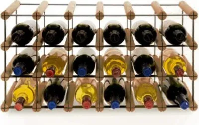 Produktbild von Modulares Weinregal VINOTECA MOD METAL | HxBxT 32,5x62,5x24,5cm | 6x3 Flaschen | Massives Kiefernholz | Braun geölt