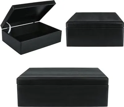 Immagine prodotto di Creative Deco XL Grande Nera Scatola in Legno 40x30x14cm | con Coperchio | Contenitore Portaoggetti per Decorare Cassetta Attrezzi Portagiochi
