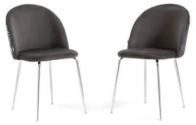 Immagine prodotto di Set di 2 sedie da pranzo imbottite in velluto decorato, gambe in metallo, design elegante per cucina, sala da pranzo, bar e ristoranti SARA - felce/argento