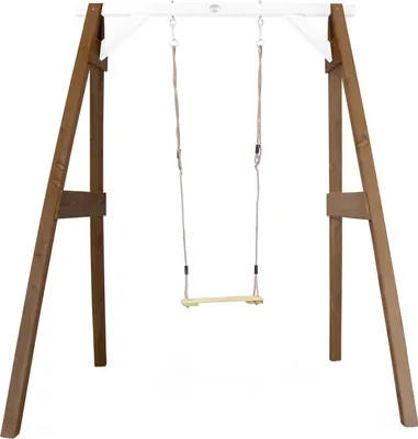 Produktbild von AXI Schaukel in Braun / Weiß aus  Holz | Einzelschaukel mit Gestell für Kinder | Kinderschaukel / Schaukelgestell für den Garten