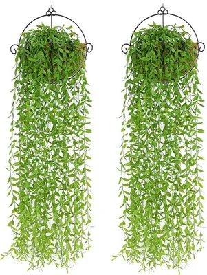 Produktbild von GROOFOO Raylang 2 Stück Kunstpflanze Hängend, 95cm Kunstpflanzen Efeu Weidenblätter Plastikpflanzen, Hochzeit Garten Hängend Vine Pflanze Deko