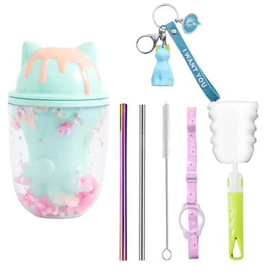 Productafbeelding van Kattenpoot Reisbeker met Rietje 200 ml Roze