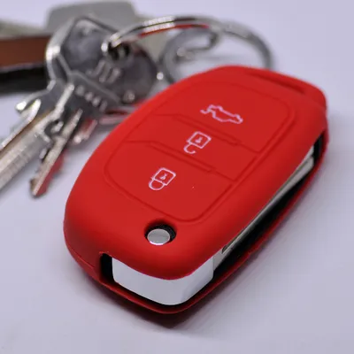 Produktbild von Auto Schlüssel Hülle Silikon Schutz Cover Rot kompatibel mit Hyundai i10 i20 i40 ix25 ix35 Tucson Accent Ioniq Sonata Tucson Santa Fe 3 Tasten Klappschlüssel
