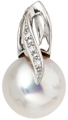 Produktbild von Anhänger mit Süßwasser Perle & 3 Diamanten Brillanten 585 Gold Weißgold