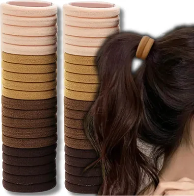 Produktbild von EDIBAZZAR | Set mit 50 Stück einfachen braun-beigen elastischen Haarbändern