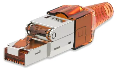 Produktbild von Netzwerkstecker CAT7 RJ45 Netzwerk Stecker geschirmt Werkzeuglos ZugentlastungAuswahl:Stecker CAT7 Orange;Menge:1 Stück