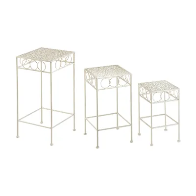 Produktbild von Kobolo Blumenhocker Pflanzenständer 3er Set Gartenständer Dekoständer Antik cream Blumenständer Pflanzenhocker Blumenregal Hocker Ablage Beistelltisch