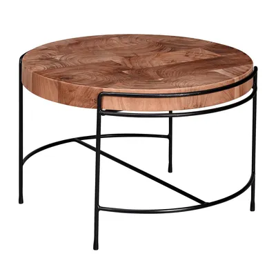 Produktbild von WOHNLING Couchtisch 62x40x62 cm Sofatisch Akazie Massivholz / Metall Wohnzimmertisch Rund mit Metallbeinen Kleiner Designer Tisch Massiv Holztisch