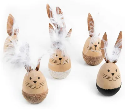 Produktbild von 6 kleine Osterhasen Figuren aus Holz - 10 x 3,5 cm - natur weiß braun - Ostergeschenk Deko