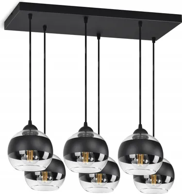 Produktbild von LUXOLAR Led Pendelleuchte 6 flammig - Deckenleuchte Schwarz E27 60W - Hängelampe für Wohnzimmer, Küchen - Schwarz/transparent Glas Kugeln
