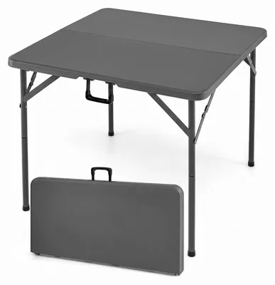 Zdjęcie produktu dla Stół składany COSTWAY, 86x86 cm, stół kempingowy składany, stół ogrodowy z blatem z HDPE i uchwytem do przenoszenia, stół balkonowy dla 4 osób, przenośny stół jadalny, kolor: szary