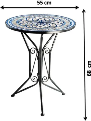 Obrázek produktu pro Kobolo zahradní stůl s horní deskou výška 68 cm průměr 55 cm - Středomoří v mozaikovém vzhledu kulatý kovový skládací zahradní nábytek stůl na terasu balkonový nábytek