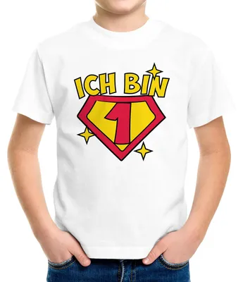 Produktbild von Kinder T-Shirt Superheld Superheldin Geburtstag Alter Motiv lustig Geburtstagshirt Geschenk für Jungen Moonworks® 1 Jahr weiß 98-104 (3-4 Jahre)