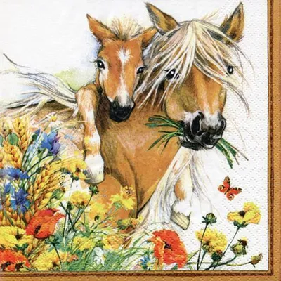 Produktbild von Servietten Papier 33x33cm 3-lagig Pferde in der Blumenwiese 20 Stück