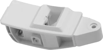 A white plastic part, likely a component for an appliance, is shown against a white background.