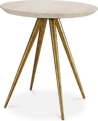 Produktbild von Casa Padrino Luxus Beistelltisch mit Travertin Tischplatte Beige / Vintage Messing Ø 45,5 x H. 47,5 cm