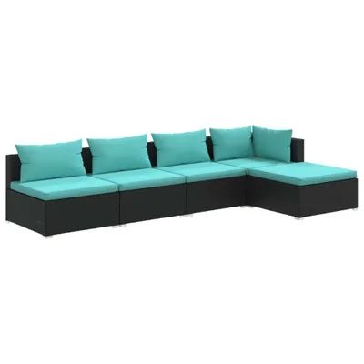 Immagine prodotto di vidaXL set da giardino 5 pezzi con cuscini in poly rattan nero