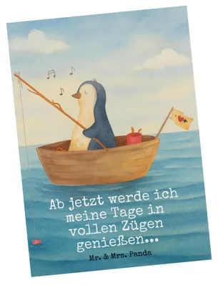 Produktbild von Mr. & Mrs. Panda Ansichtskarte Pinguin Angelboot Design - Weiß - Geschenk, Angeln, Ansichtskarten, Postkarten, Neustart, bildkarte, Kunstkarten, Fotokarte, Optimistisch