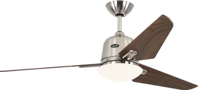 Produktbild von Energiespar Deckenventilator mit Beleuchtung und Fernbedienung Eco Aviatos 132 cm Chrom gebüstet / Nussbaum