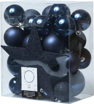 Christbaumkugel - Weihnachtsbaumkugel - bruchfest - glänzend matt glitzernd - dunkelblau - 33er Set