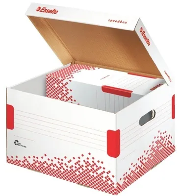 Produktbild von Archívna krabica Esselte Speedbox M so sklápacím vekom biela/červená 367×263×325 mm