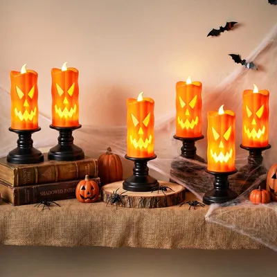 Produktbild von Halloween Flammenloses Kerzenlicht,LED Geister Kerzenlaternen für Halloween