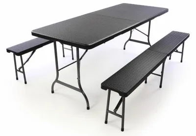 Obrázek produktu pro Zahradní set lavice a stůl v ratanovém designu - černá