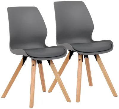 Productafbeelding van CLP Esszimmerstoel, set van 2, bekleed met stof Luna, moderne gestoffeerde stoel met rugleuning, stabiel tot 136 kg, keukelstoel voor eetkamer en woonkamer, kleur: grijs, materiaal: kunststof