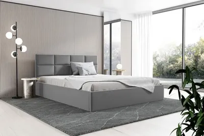 Zdjęcie produktu dla BETTSO Łóżko tapicerowane z ozdobnym zagłówkiem GOBI 160 x 200 cm Szare Jasnoszare