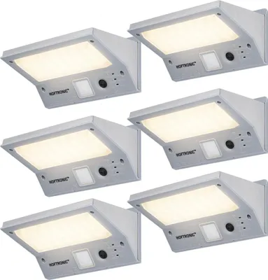 Produktbild von hoftronic LED Solar Wandleuchte 2W 21 LEDs 3000K IP65 Grau 6er Set