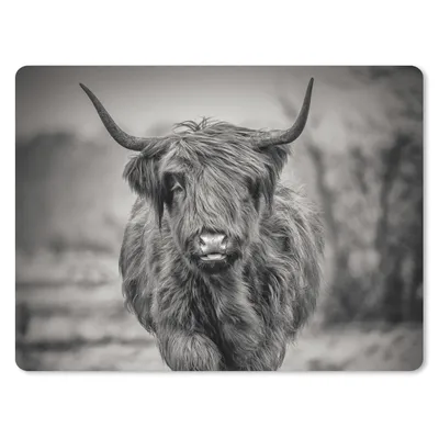 Produktbild von MuchoWow® Mauspad Mousepad Schottischer Highlander - Schwarz und Weiß 40x30 cm - Mousepads - Maus Mat - Pad - Mausunterlage - Anti Rutsch