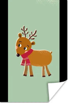 Produktbild von MuchoWow® Poster Rentier - Weihnachten - Winter - Grün 120x180 cm - Kunstposter