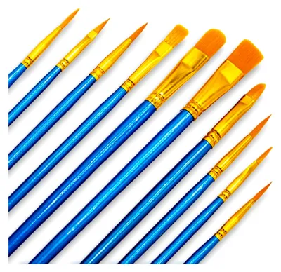 Produktbild von Set mit 50 Künstlerpinseln, Pinselset zum Malen in 10 verschiedenen Größen, Nylonpinsel mit Holzgriffen für Details, Kunstmalerei, Aquarell, Acryl und Ölgemälde