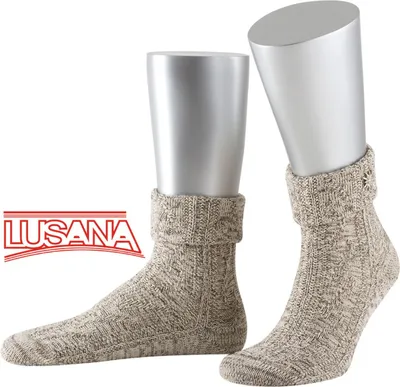 Lusana Umschlag Schoppersocke mit Edelweiß in beige