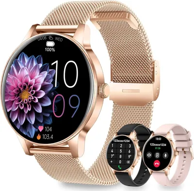 Produktbild von Smartwatch Damen mit Telefonfunktion, 1.27" HD Fitnessuhr Damen mit Herzfrequenz SpO2 Schlafmonitor Schrittzähler, IP68 Wasserdicht Fitness Tracker, 120+ Sportmodi Sportuhr für iOS Android (Roségold)