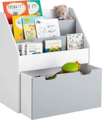 Produktbild von Kinderbücherregal mit Spielzeugkiste - Aufbewahrungsorganisator - Bücherregal - MDF-Material - Einfache Zugänglichkeit für Kleinkinder - Mit Rollen - 62,5 cm x 70 cm x 30 cm