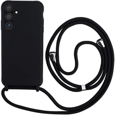 Produktbild von Handyhülle mit Band für Samsung Galaxy S24 FE Schwarz Silikon Slim Abnehmbare Kordel Stossfest Bumper zum Umhängen