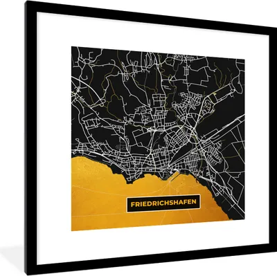 Produktbild von MuchoWow® Gerahmtes Poster Gold - Deutschland - Karte - Stadtplan - Friedrichshafen 40x40 cm - Poster mit Schwarzem Bilderrahmen Wandposter Rahmen Foto Bilder - Poster - Plakat im Rahmen