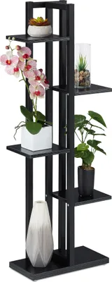 Produktbild von Relaxdays Pflanzenregal, Blumentreppe mit 5 Ablagen, HBT 117 x 43 x 22 cm, Stahl u. MDF, Blumenregal innen, schwarz