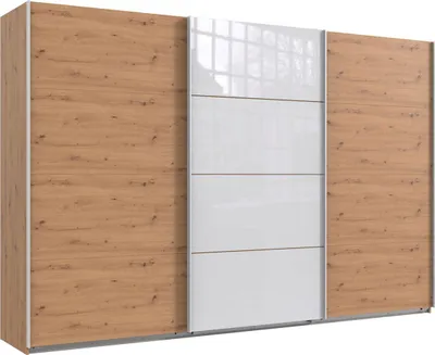 Produktbild von Schwebetürenschrank Norderstedt Kleiderschrank Ausführung wählbar,Artisan Eiche / Glasweiß,313x64x210cm