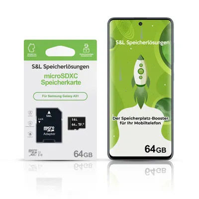 Produktbild von microSD Speicherkarte S&L für Samsung Galaxy A51 - Speicherkapazität: 64 GB
