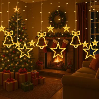 Immagine prodotto di Catena luminosa con 196 LED, decorazioni natalizie per finestre, tenda luminosa di 2,5 metri