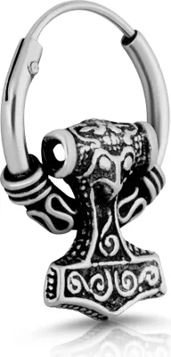 Produktbild von Einzel 12mm Wikinger Creole Thors Hammer Keltic 925 Sterling Silber Herren 4411