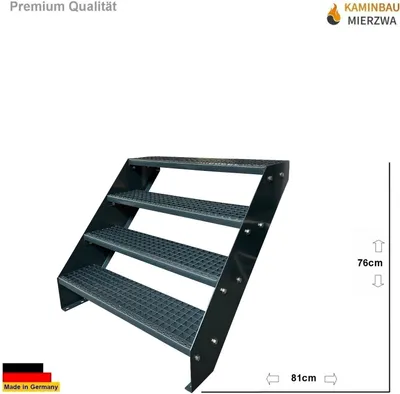 Obrázok produktu pre Mriežkové oceľové schodisko 4 stupne pozinkované a antracitovo práškovo lakované - (d x š x v) 82 cm x 100 cm x 76 cm