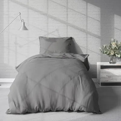 Produktbild von Bettwäsche 135x200 cm Grau Anthrazit Wendebettwäsche Doubleface Mikrofaser Uni Bettbezug 4 teilig