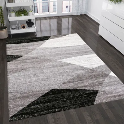 Produktbild von Teppich Geometrisches Muster Meliert in Grau Weiß Schwarz Kurzflor Läufer Wohnzimmer, Maße:200x280 cm