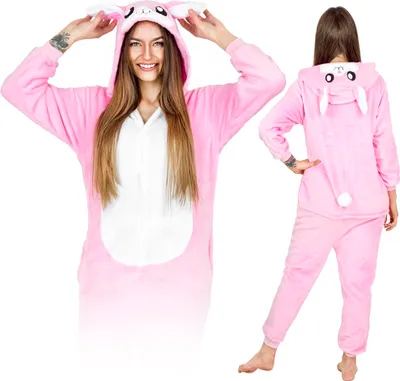 Produktbild von Onesie Kigurumi rosa Kaninchen warmer Pyjama Verkleidung Kostüm Trainingsanzug m